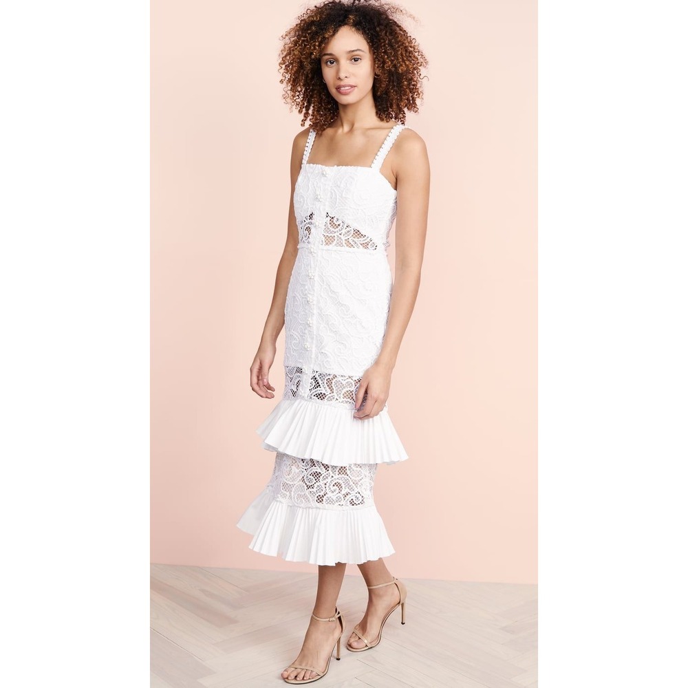 ALEXIS Lyssa Tiered Skirt Dress White Lace Bridal Size Small Wedding Coquette - Picture 2 of 16